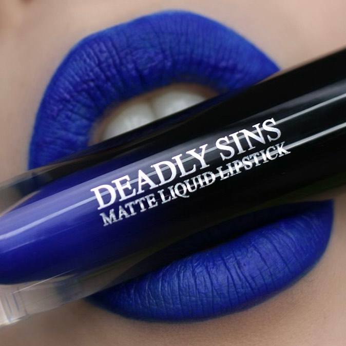 Lunar Blue Matte Liquid Lipstick Deadly Sins Cosmetics lip swatch