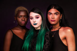 Models for Deadly Sins Cosmetics wearing liquid lipstick