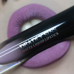 Ursula light purple Lipstick on lips Deadly Sins Cosmetics Gothic Makeup Australia