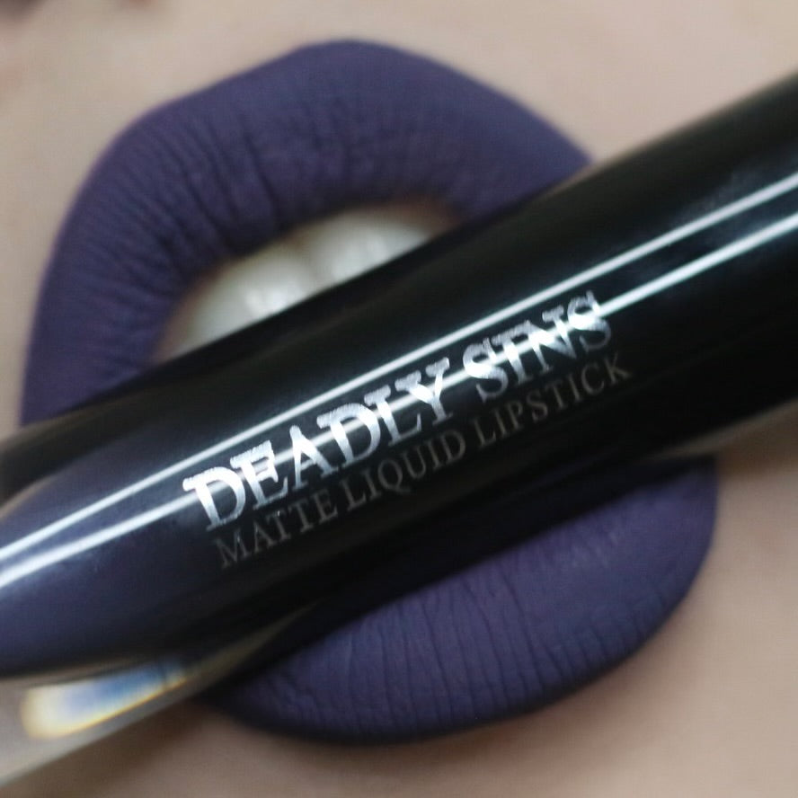 Vera Blue Lipstick on lips Deadly Sins Cosmetics Gothic Makeup Australia