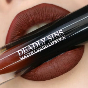 Coven Brown matte liquid lipstick Deadly Sins Cosmetics Goth makeup