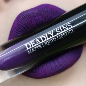 POTION Purple matte liquid lipstick Deadly Sins Cosmetics Goth makeup lip swatch