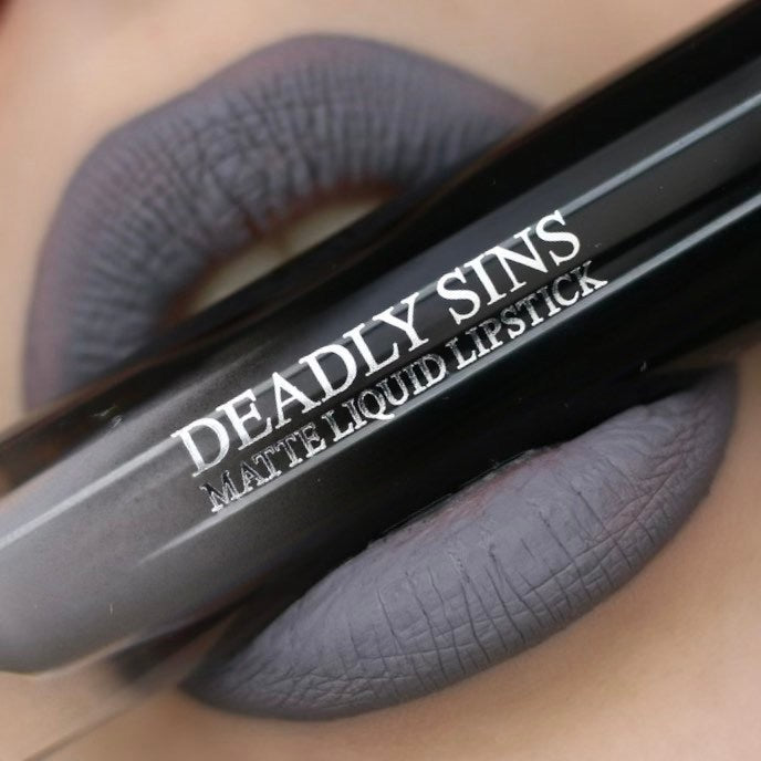 RIP grey matte liquid lipstick Deadly Sins Cosmetics Goth makeup
