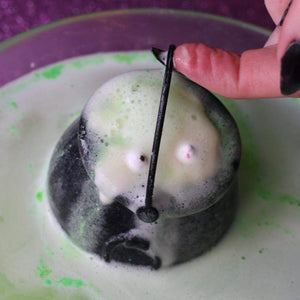 Cruelty Free witches cauldron Halloween Bath Bomb with green bubbles Australian indie brand
